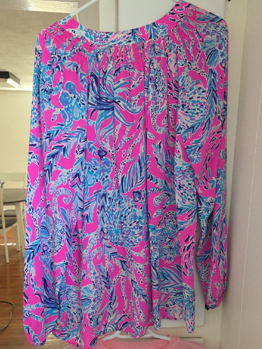 Lilly Pulitzer Hot Pink Tropical Print Peasant Blouse - Picture 3 of 3